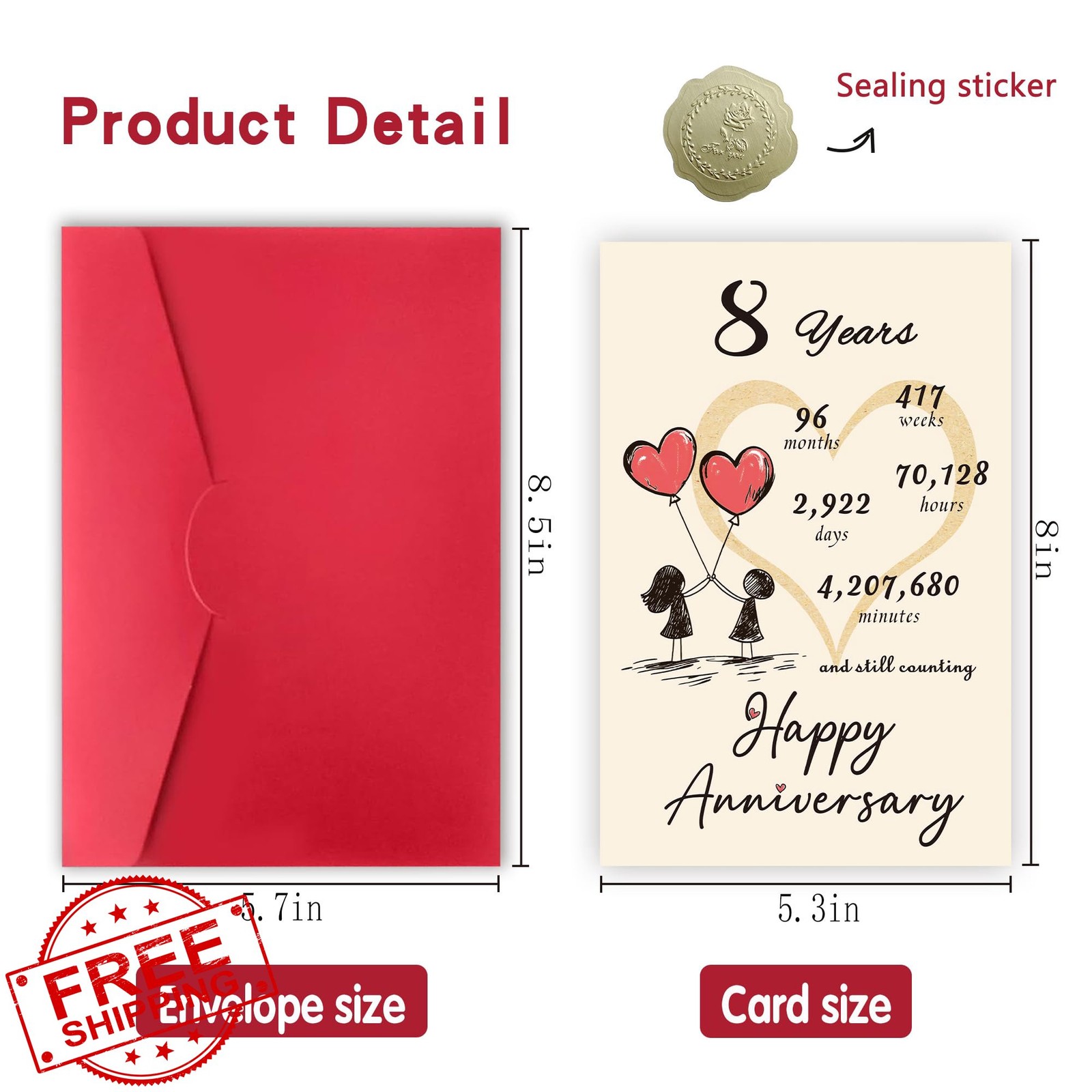 Detuca 8th Anniversary Card, Golden Diamond Wedding Gift