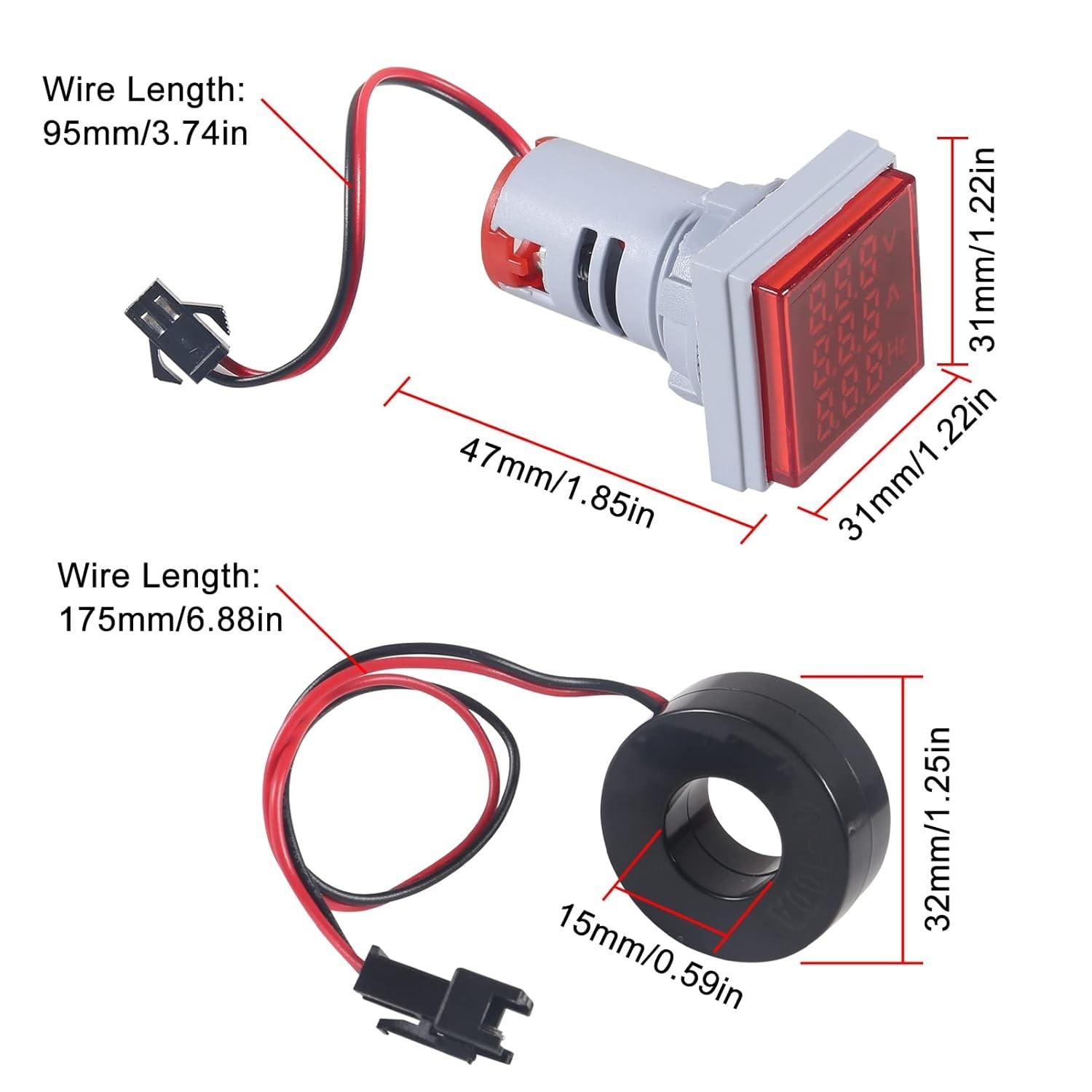 Set of 2 Digital Voltage Current Frequency Meters with 3-in-1 Functionality