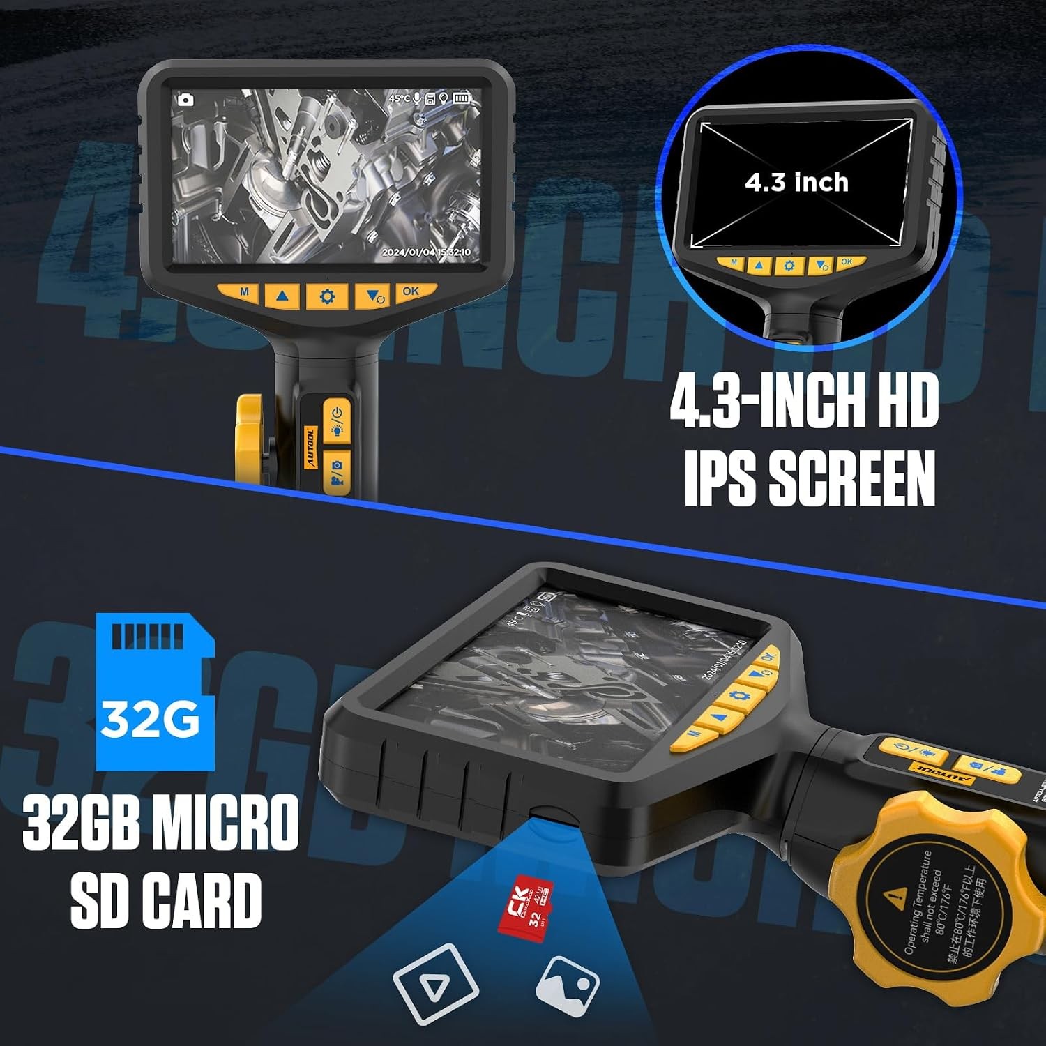 3FT Two-Way 210° Endoscope Camera with Light, 1080P Articulating Borescope