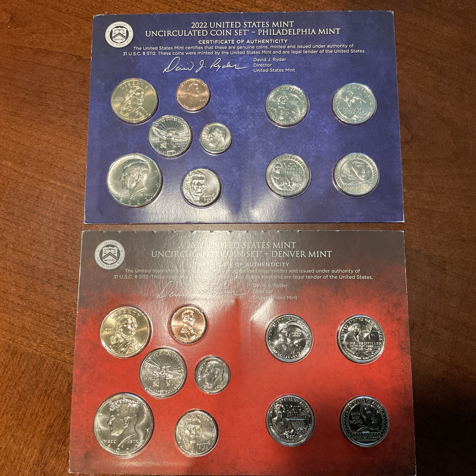 2022 2 US Mint Uncirculated Sets - Philadelphia and Denver - 10 Coins Each Set