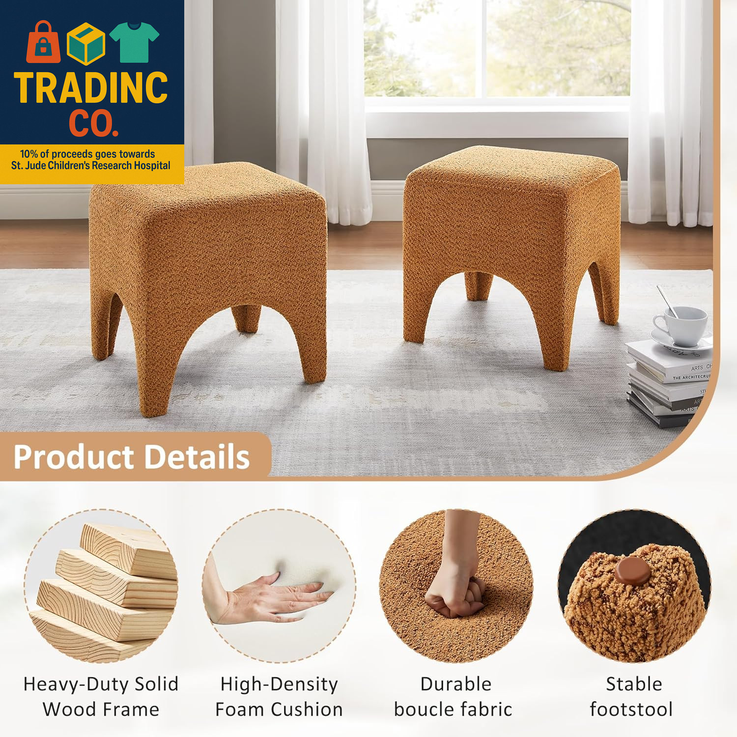 17" Boucle Modern Square Foot Stool Ottoman, Vanity Stool for Makeup, Rectangle