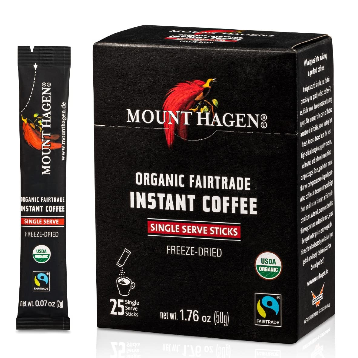 Organic Fairtrade Instant Coffee 25 Single Serve Sticks 1.76 oz (50 g)