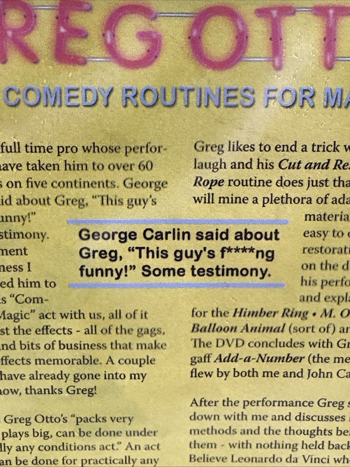 Greg Otto New Comedy Routine For Magic Dvd Tricks DVD FREE Untrack Post
