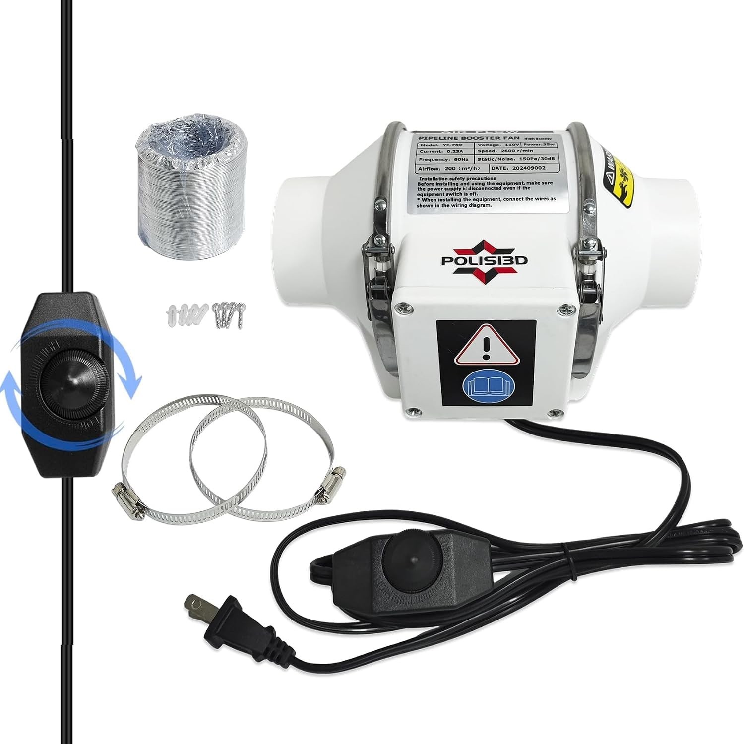 Powerful 3 Inch Inline Duct Ventilation Fan AC Vent Blower Exhaust Fan W/ 1.5M P