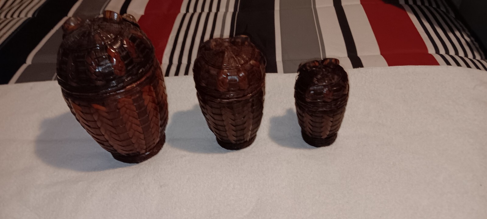 Vintage Owl Nesting Wicker Ratan Baskets LARGE Decor Set