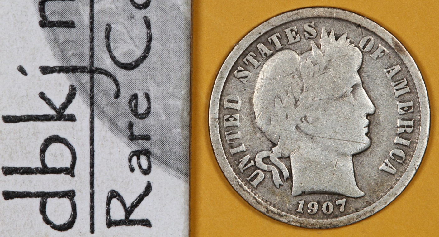1907 O - Liberty Head "Barber" Silver Dime 10¢ - VG - Very Good dbkjB