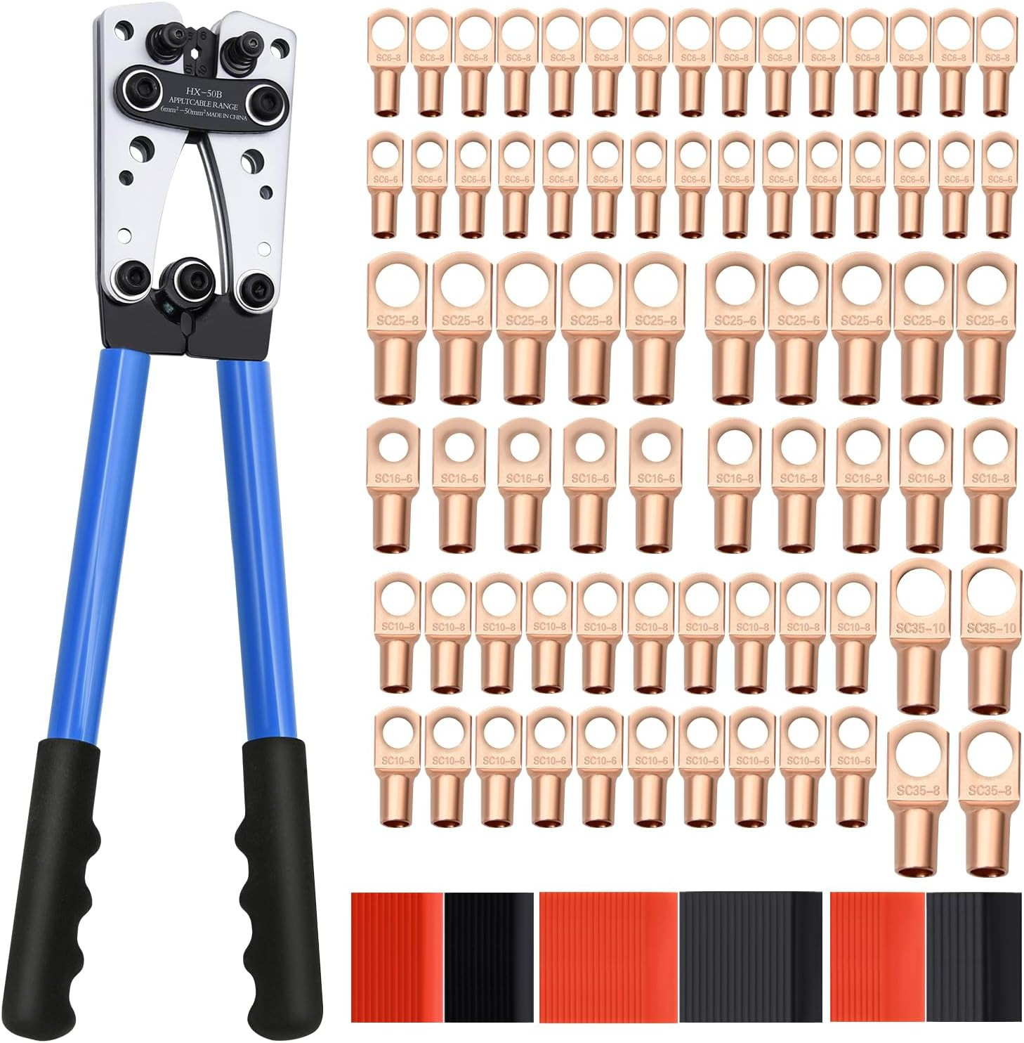 Cable Lug Crimping Tool with Cable Cutter for AWG 10 to AWG 1/0 | with 74Pcs Cop