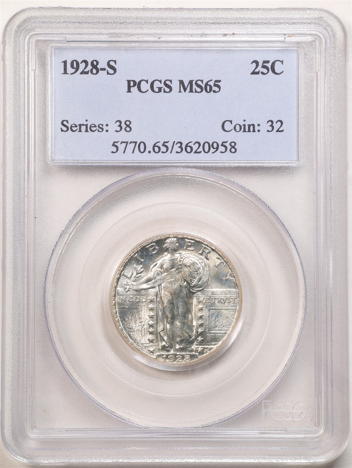 1928-S 25C Standing Liberty Quarter Dollar MS65 PCGS 3620958 Chipped Holder