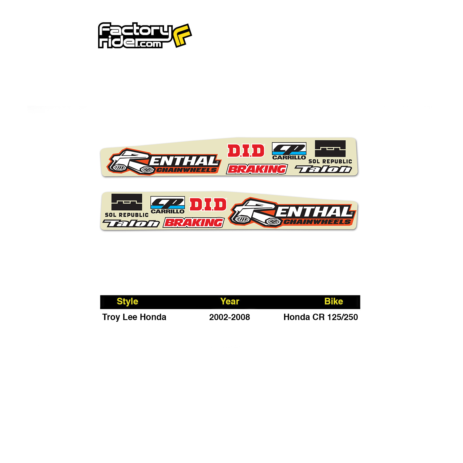 2002-2008 Honda CR 125-250 TLD Swing Arm dirt bike graphics by ENJOY MFG