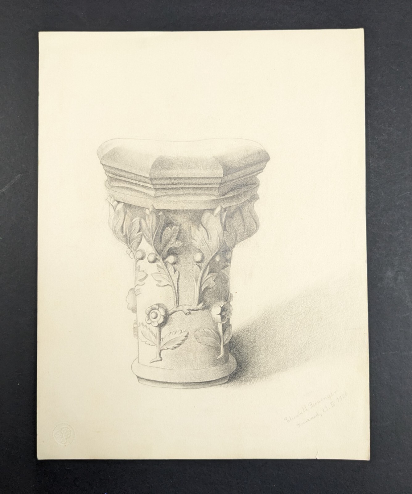 Elisabeth Reininger, column, drawing, autographed, dated, 1900