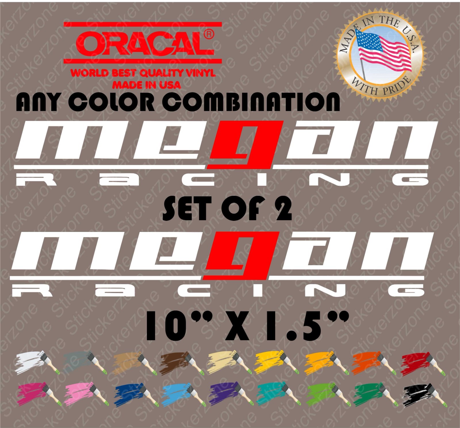 MEGAN RACING DECALS pair STICKERS VINYL car bumper drift Honda Toyota hatch 10"