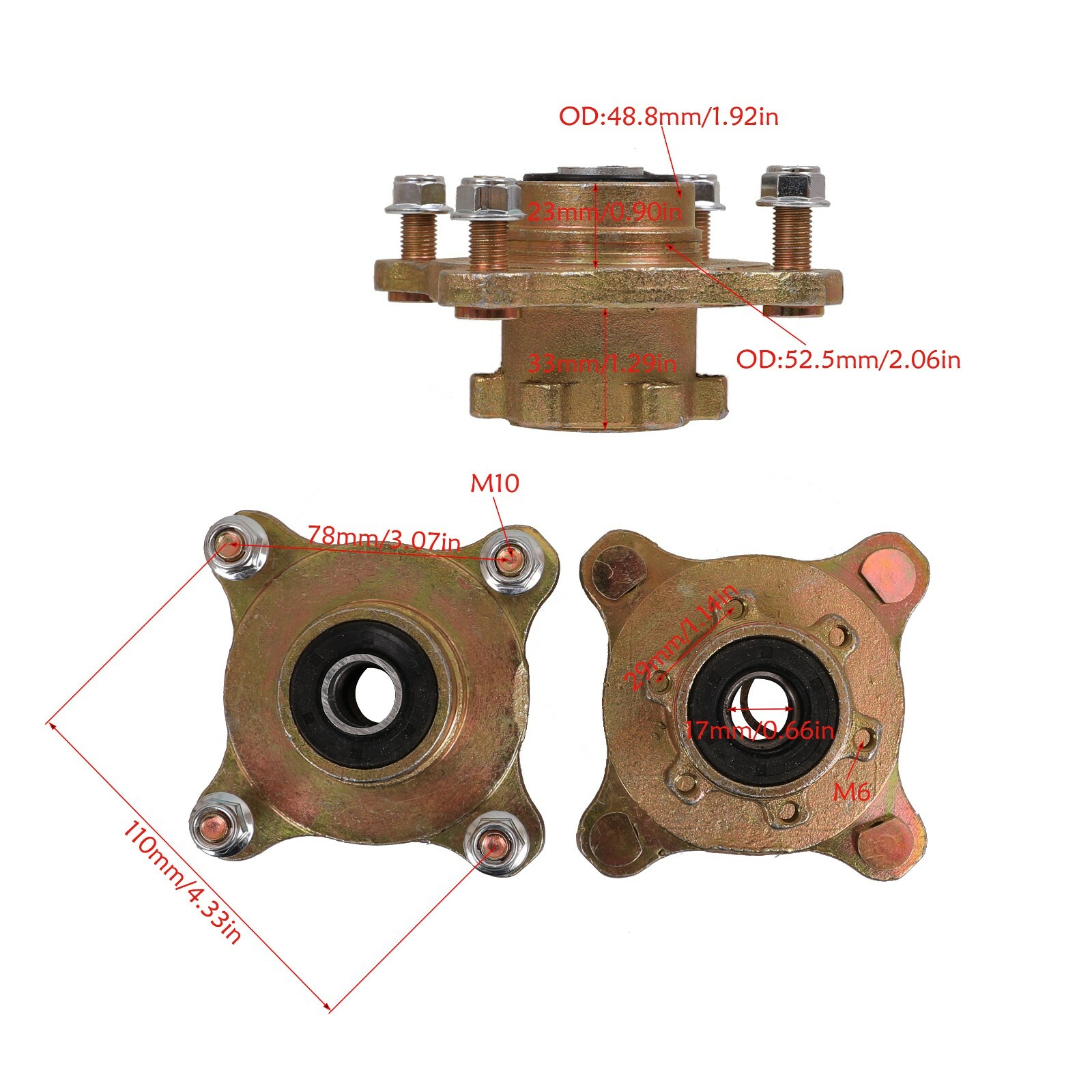 Go Kart ATV Quad Steering Spindle + 4 Stud Wheel Hub + Front Disc Brake Caliper