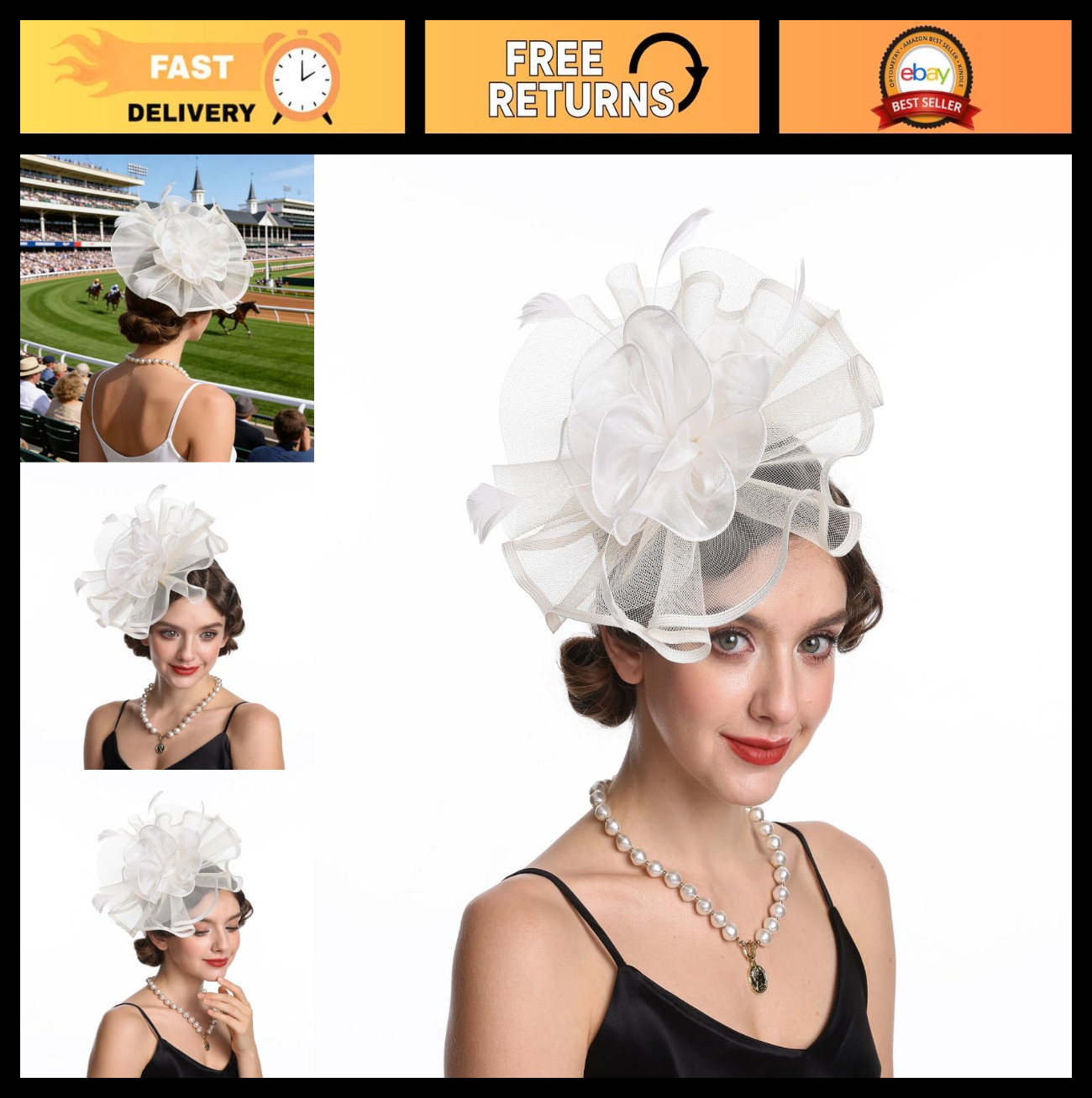 Elegant Women's Organza Fascinator Hat for Bridal, Tea Party, Church Events