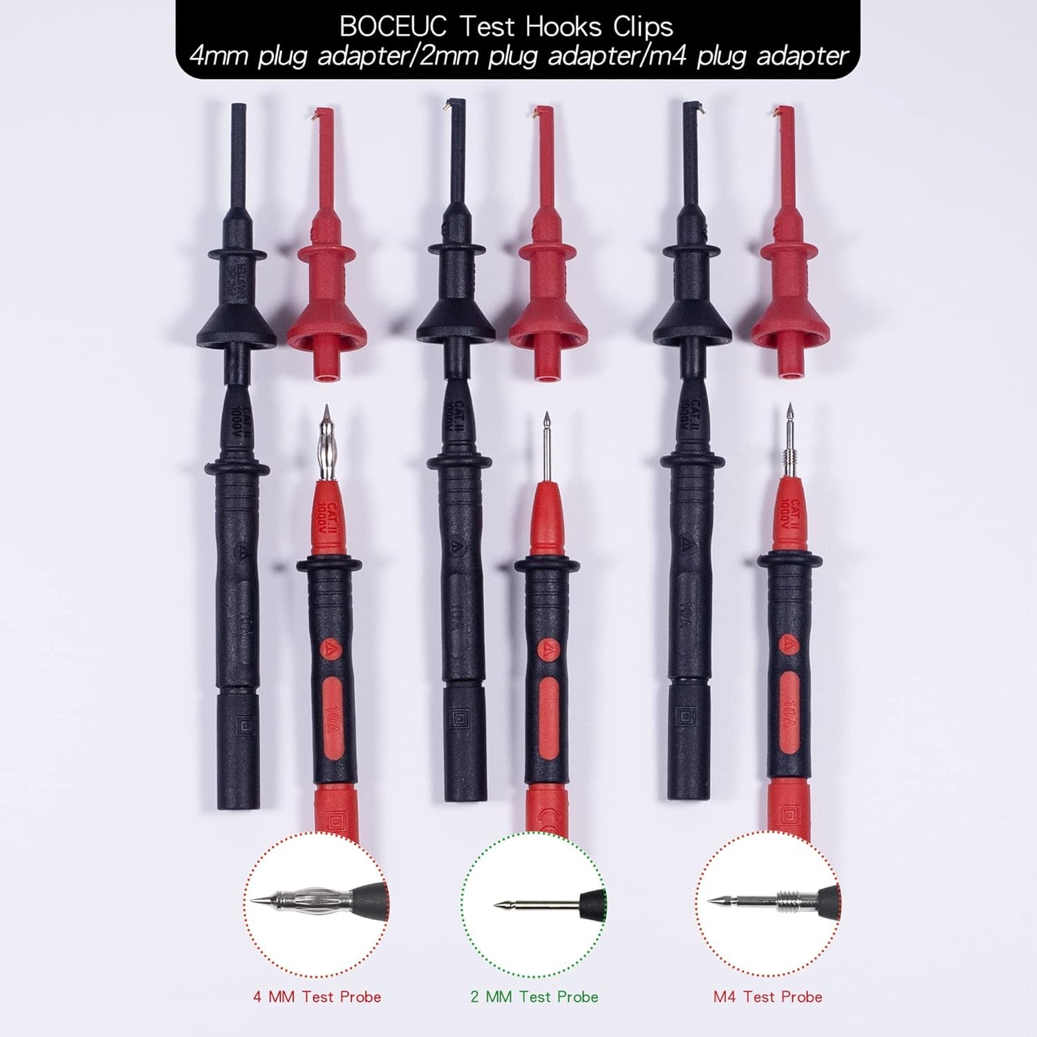 Test Hooks Clips, Multimeter Lead Kit Mini 2MM PLUG, Black, Red