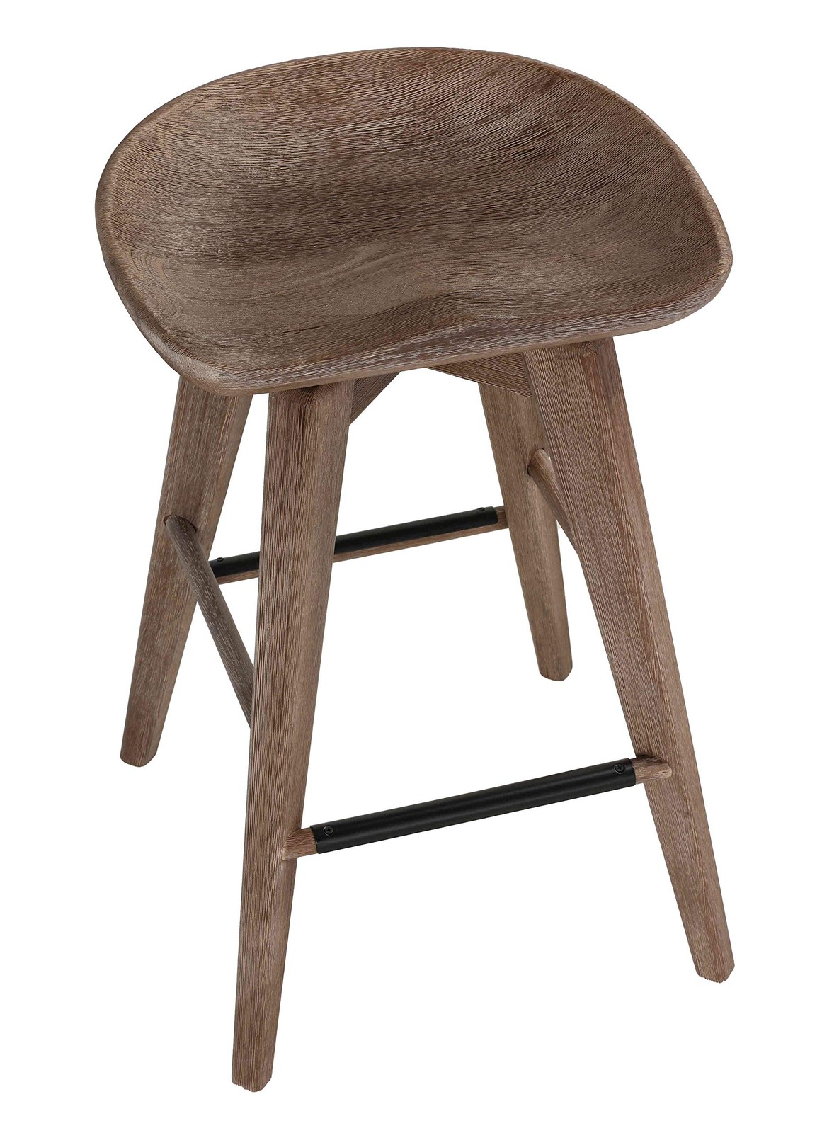 Tiwi Backless Swivel Counterstool in Solid Wood, 24" Gray Whitewash