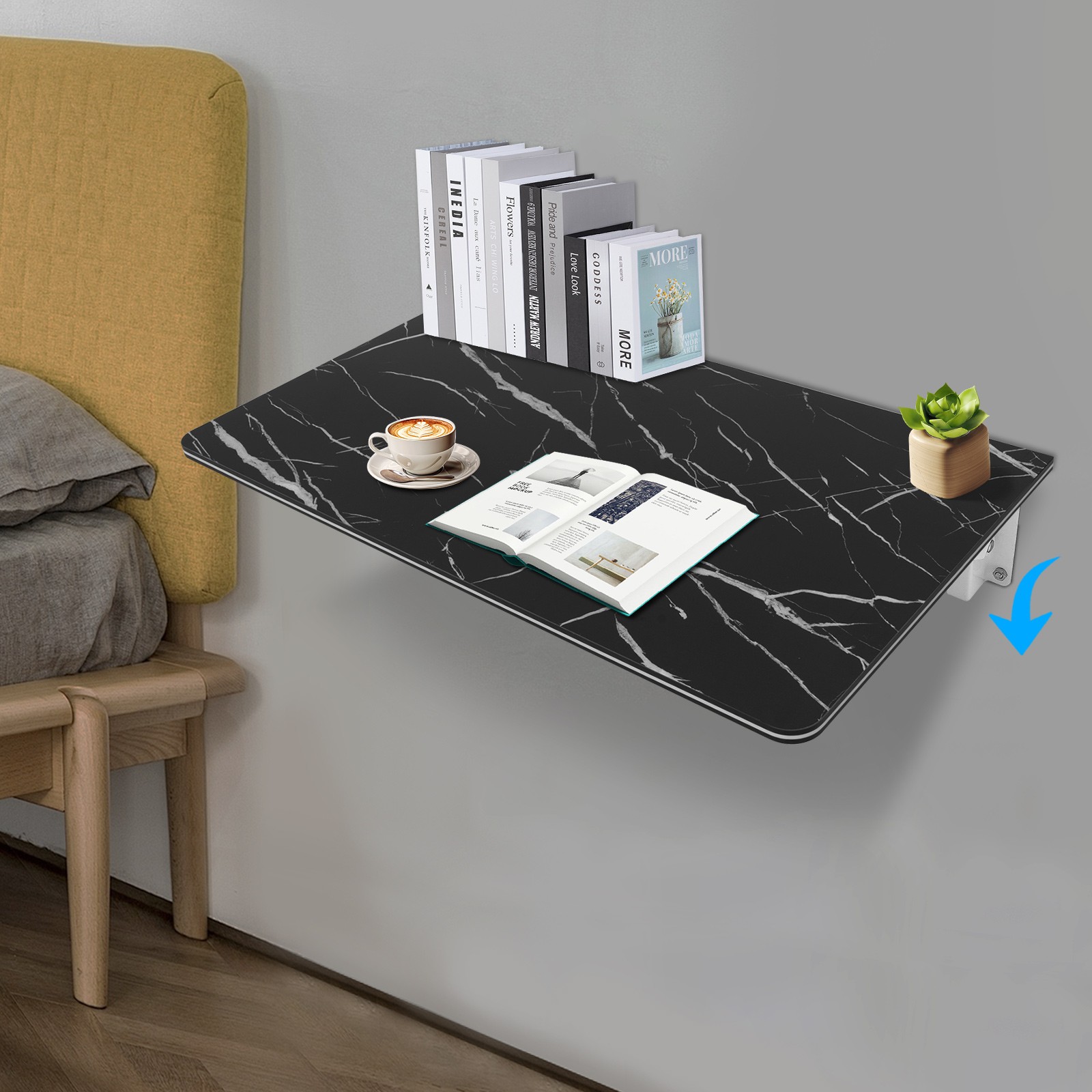 35.43x19.69in Black Wall Mounted Folding Table- Space-Saving Desk & Workbench