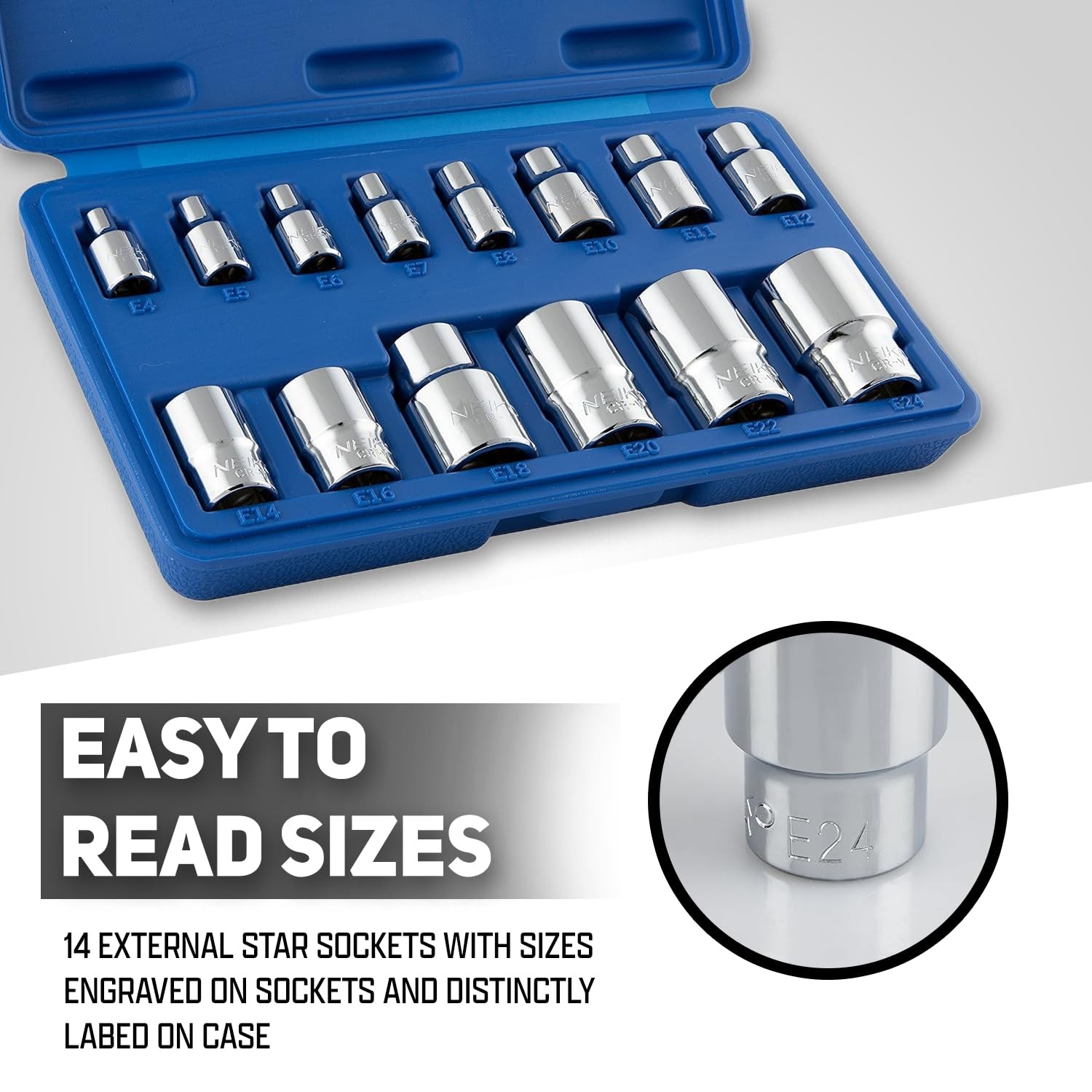 Neiko 04300A E-Torx Socket Set, 14 Piece, External Torx (14pcs)