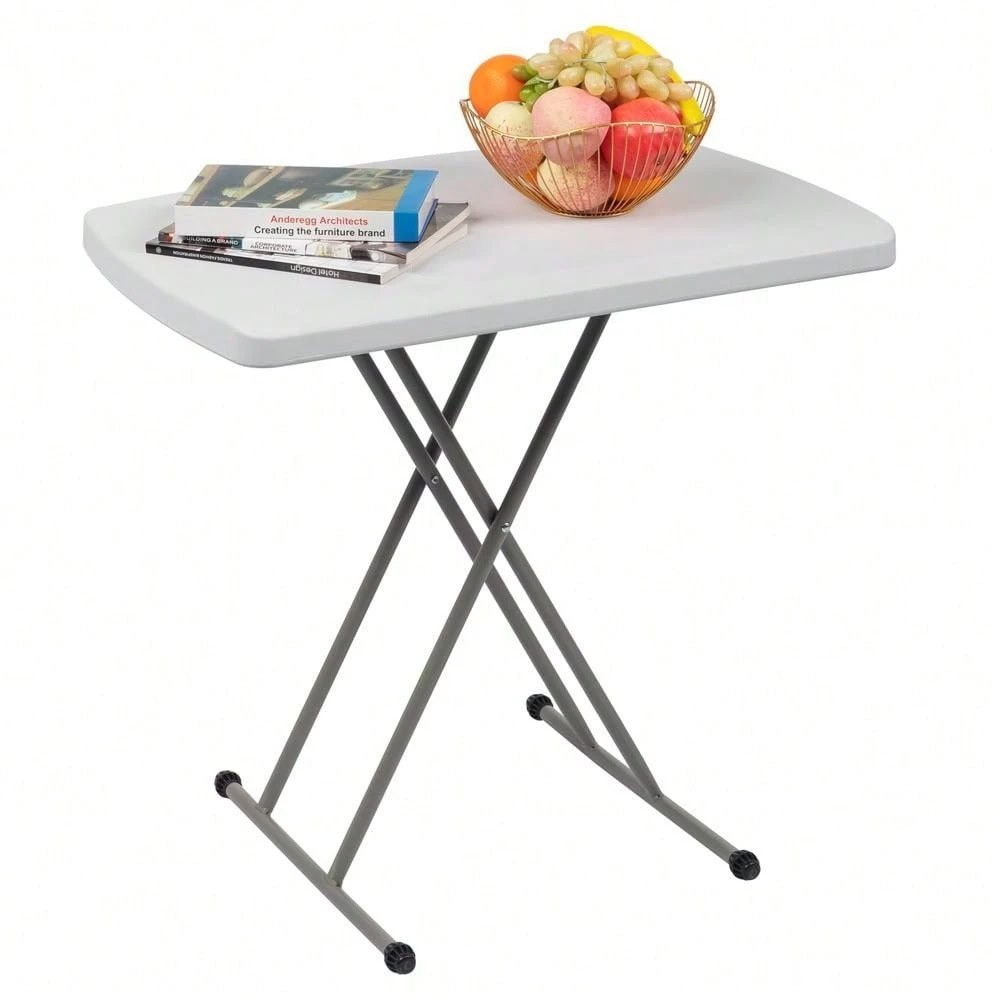 Liftable Garden Table White HDPE Outdoor Patio Side Table Portable