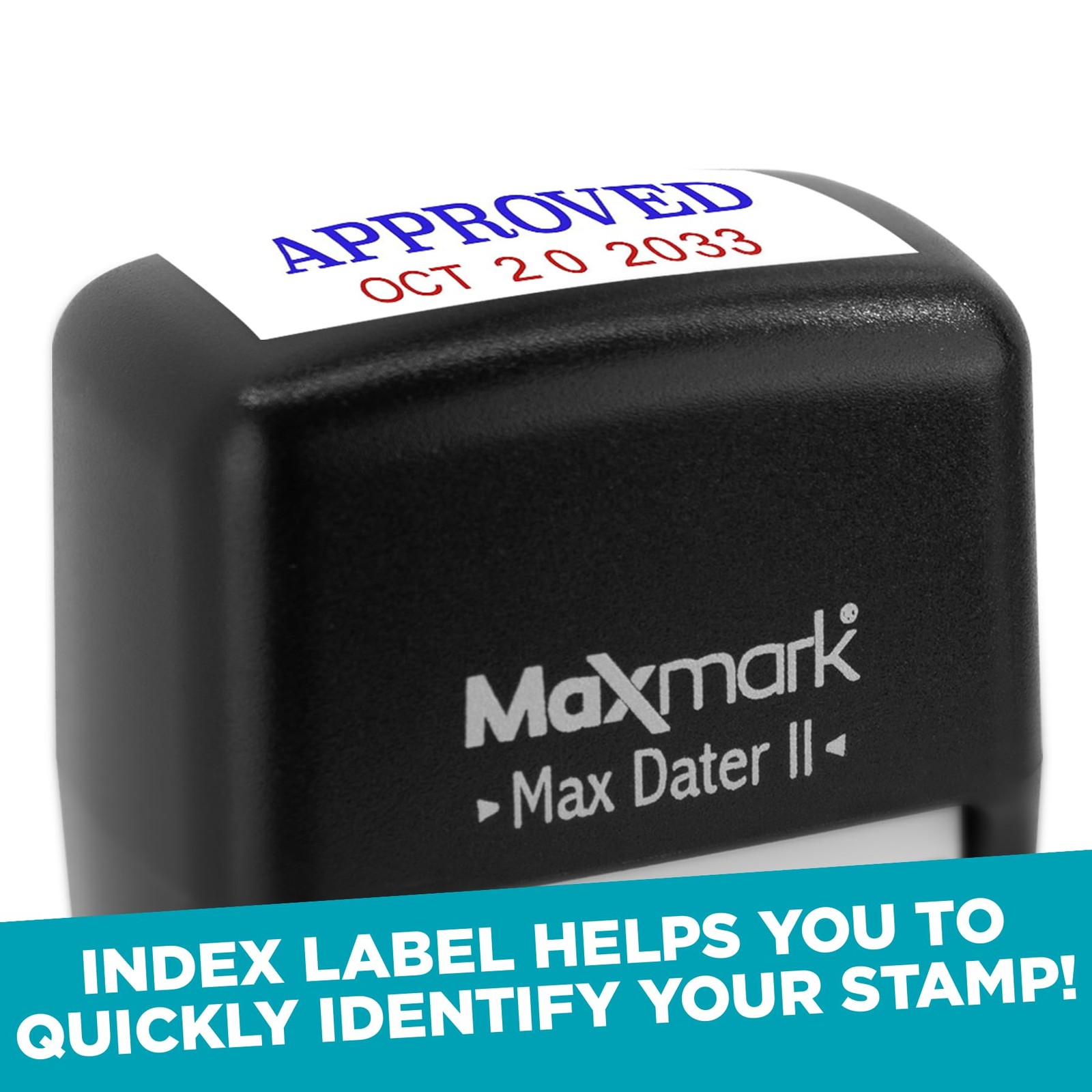 MaxMark Self-Inking Rubber Date Office Stamp with Entered Phrase ENTERED, Red