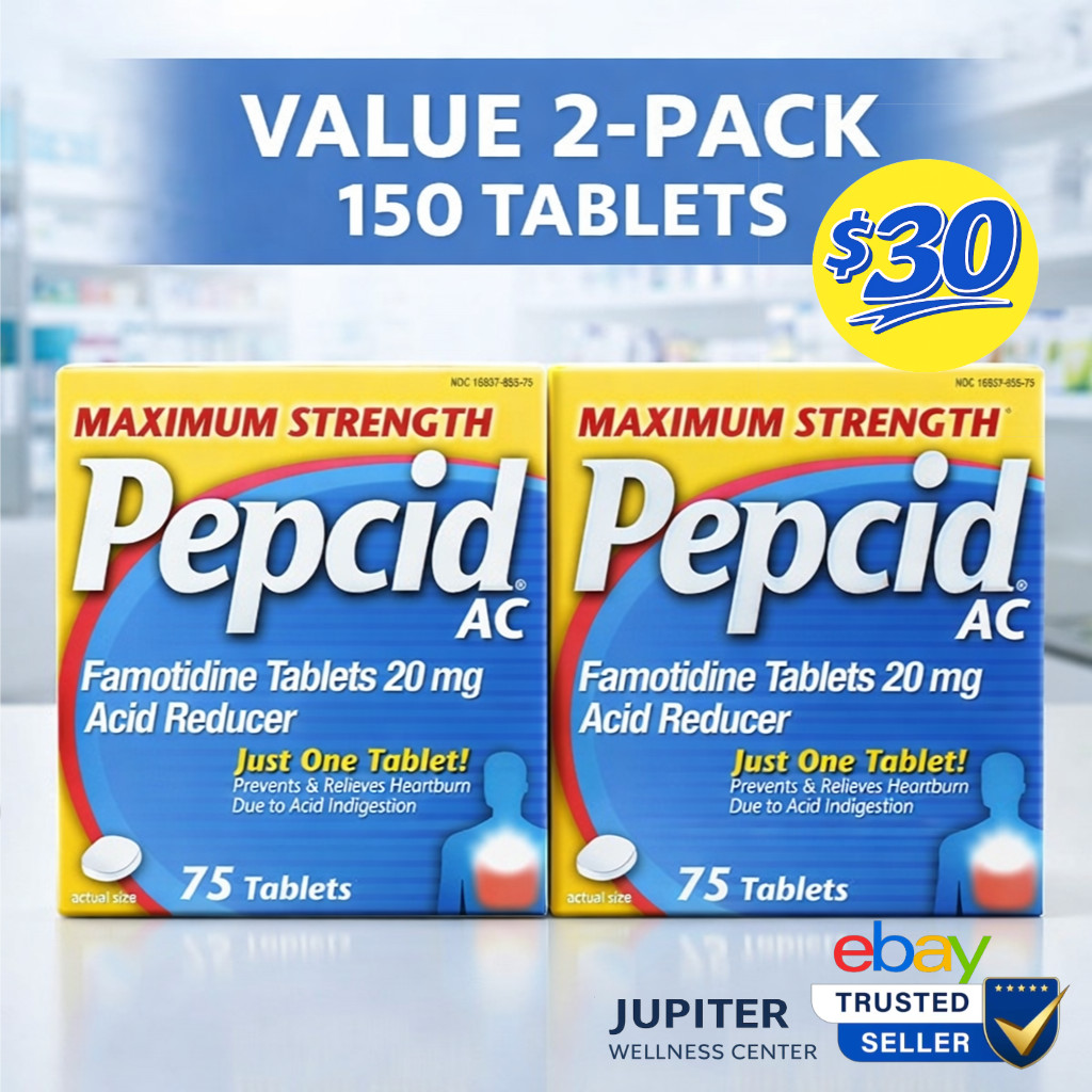 Pepcid AC Maximum Strength Acid Reducer, (2 bottles) 75 Tablets ea  Exp 2/2028