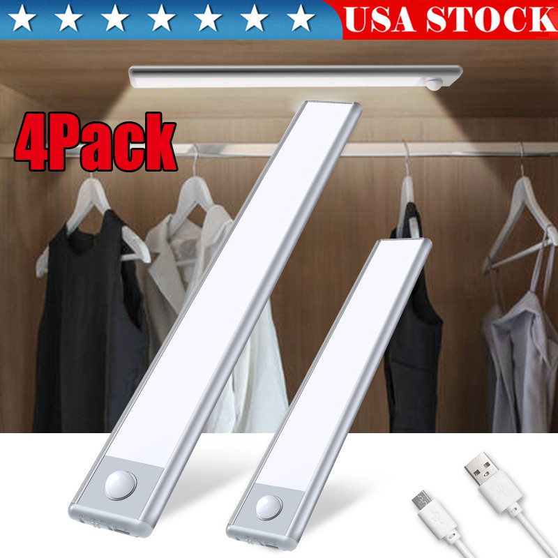 LED Motion Sensor Under Cabinet Closet Light USB Rechargeable Kitchen Lamp Strip