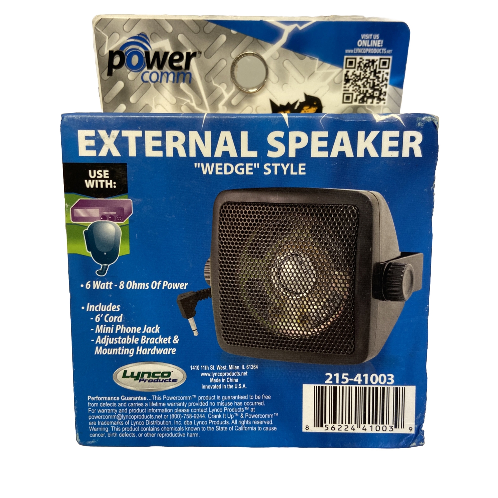 Lynco Power Comm CB External Speaker Wedge Style w Mini Phone Jack, 6ft Cord New