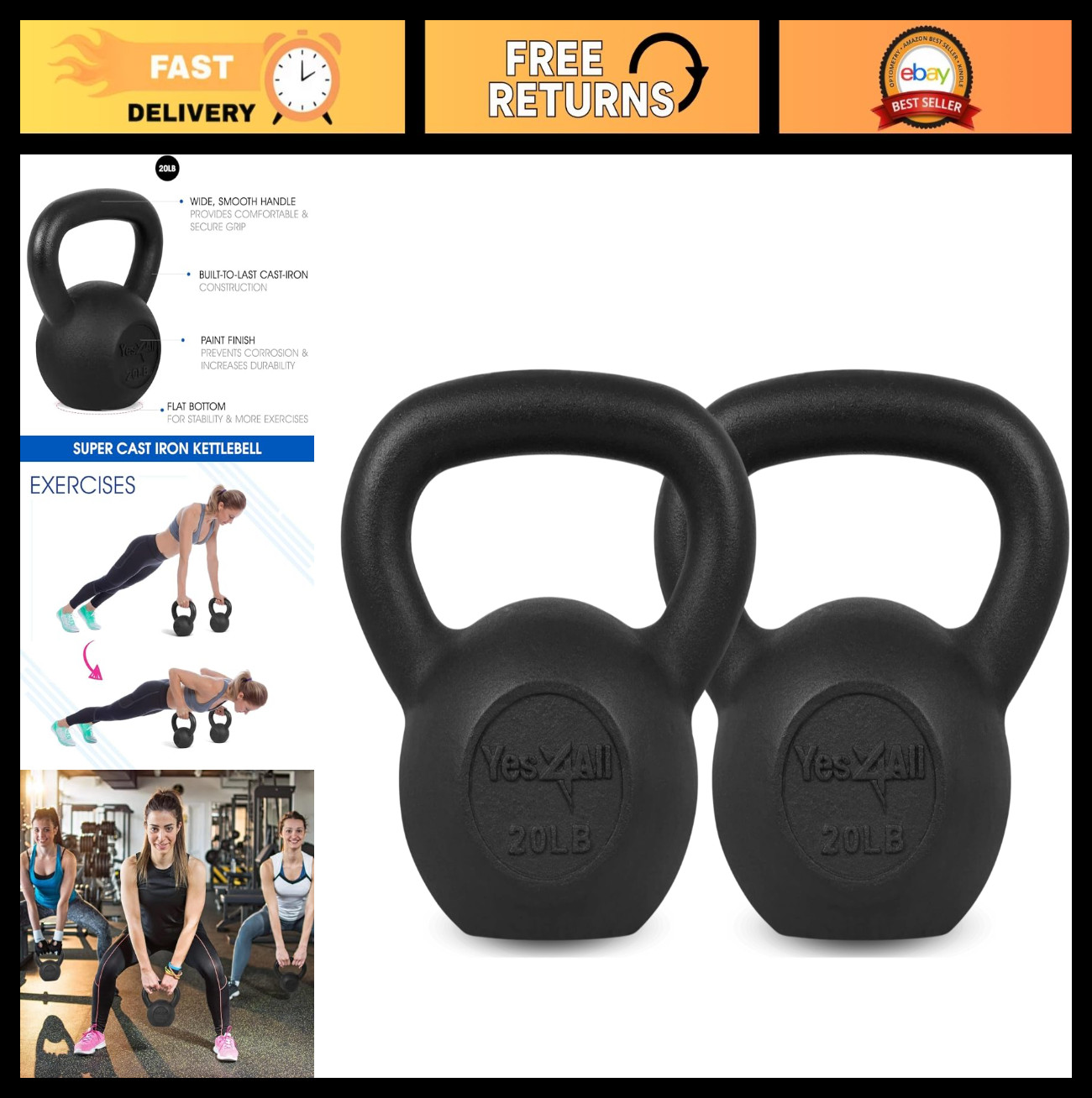 Adjustable Cast Iron Kettlebells 5-80 Lbs for Full Body Workout & Strength Train