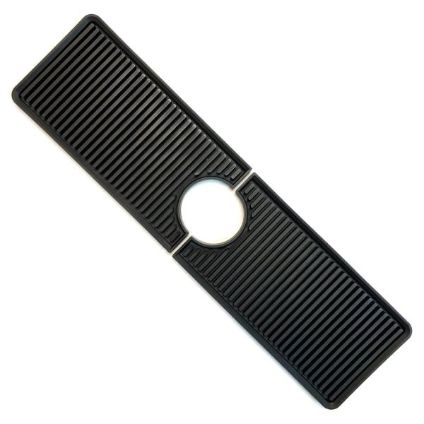 Bodomor Black Sink Faucet Mat (15" x 4" with 2" hole) Adjustable 2-Piece Design