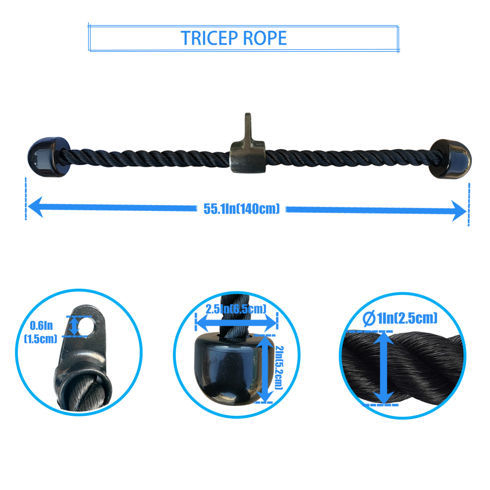 140cm Long Tricep Rope Pull Down Attachment Machine for Home Gym Pulley System