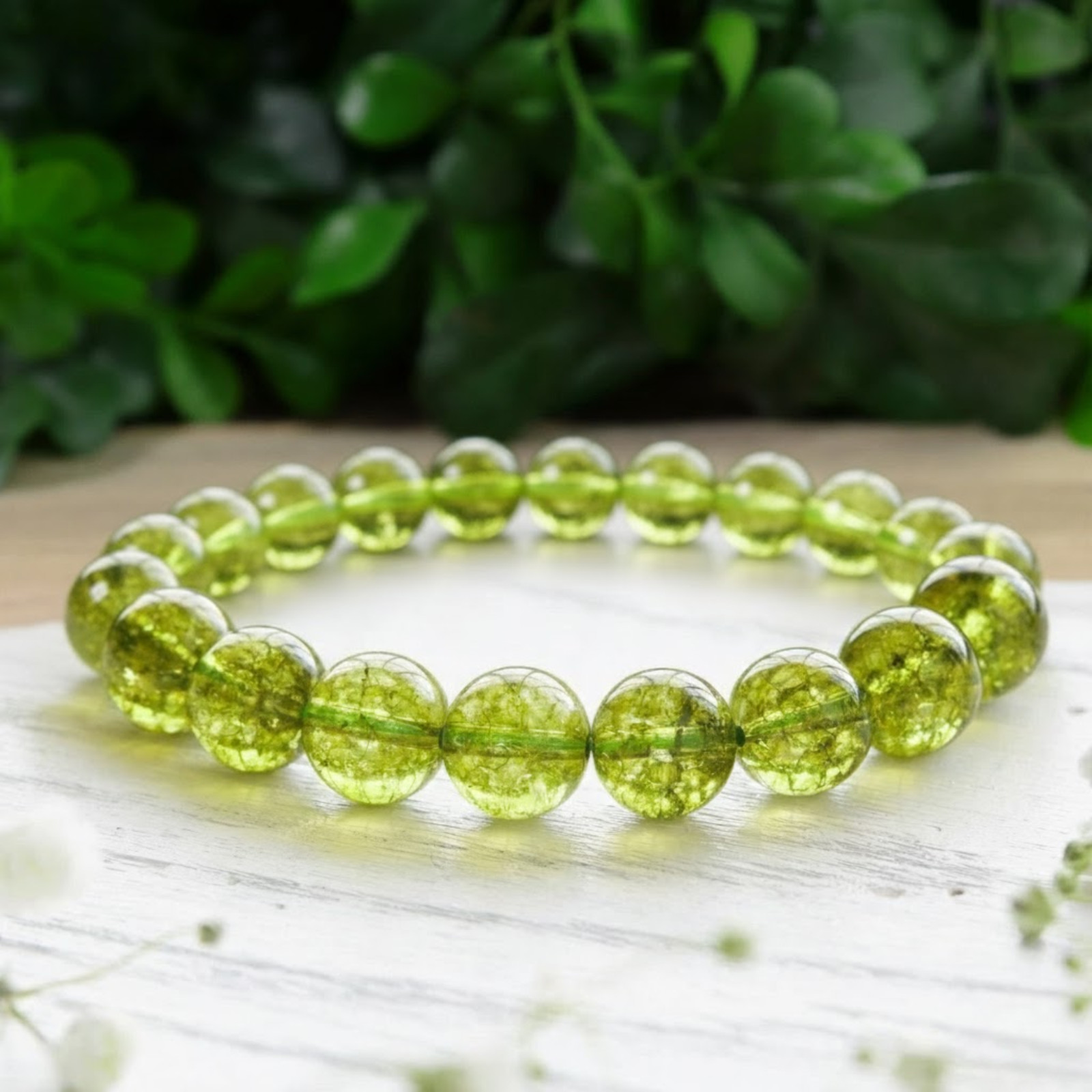Natural Peridot Bracelet 8mm Beads Healing Crystal Stretch Bracelet Handmade