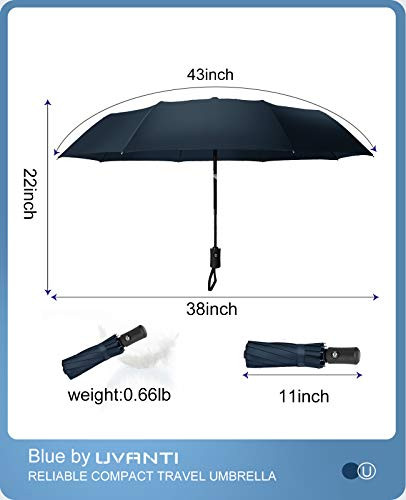 Compact Travel Umbrella Windproof Automatic Folding Umbrellas Blue