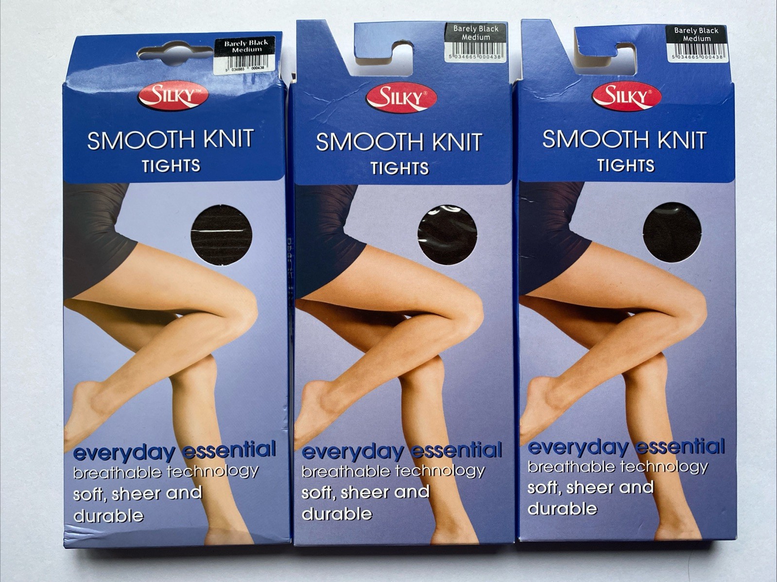 SILKY, 3 Pairs, 15 Denier Smooth Knit Tights, Medium Barely Black BNIB