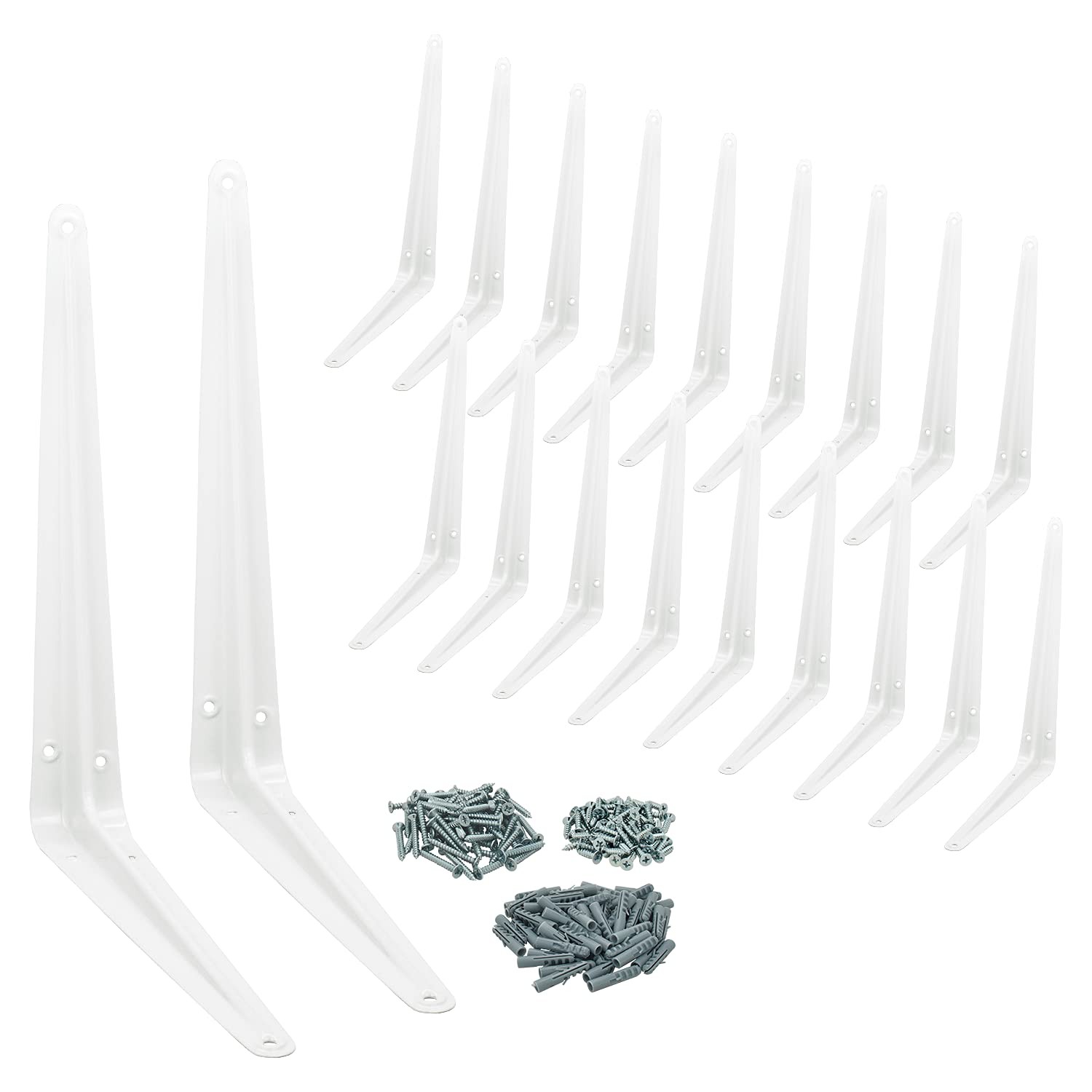 Nuk3y L Shape Heavy Duty Shelf Bracket with Screws, 20 Pack (10" x 12", White)