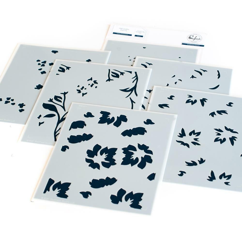 Pinkfresh Studio "FANCY FLORAL PRINT" Layering Stencil Set- 6 pieces