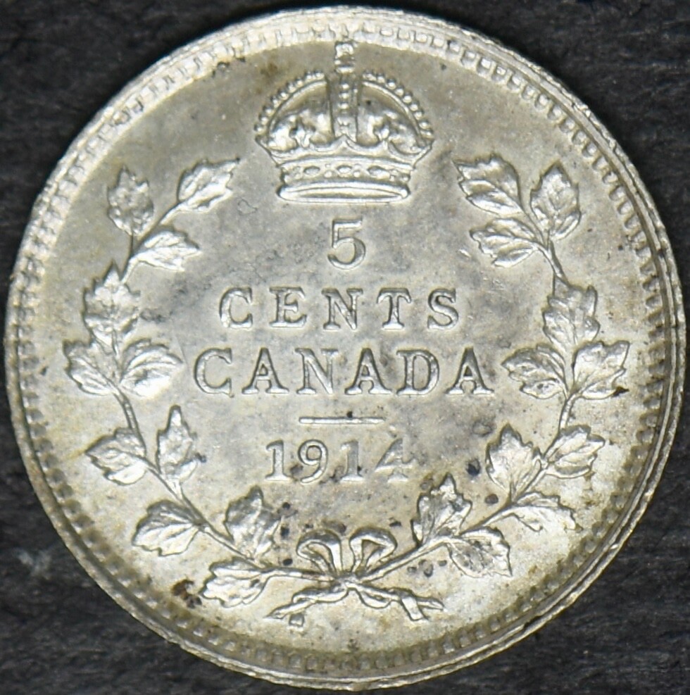 1914 Canada Silver 5 Cents - ✪COINGIANTS✪