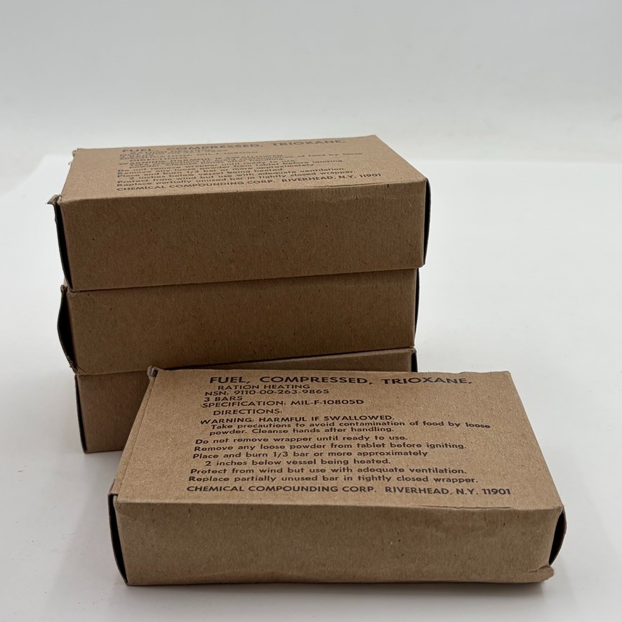 Military Ration Heating Trioxane Fuel Bars 3 Boxes (9 Bars Total) MIL-F-10805D