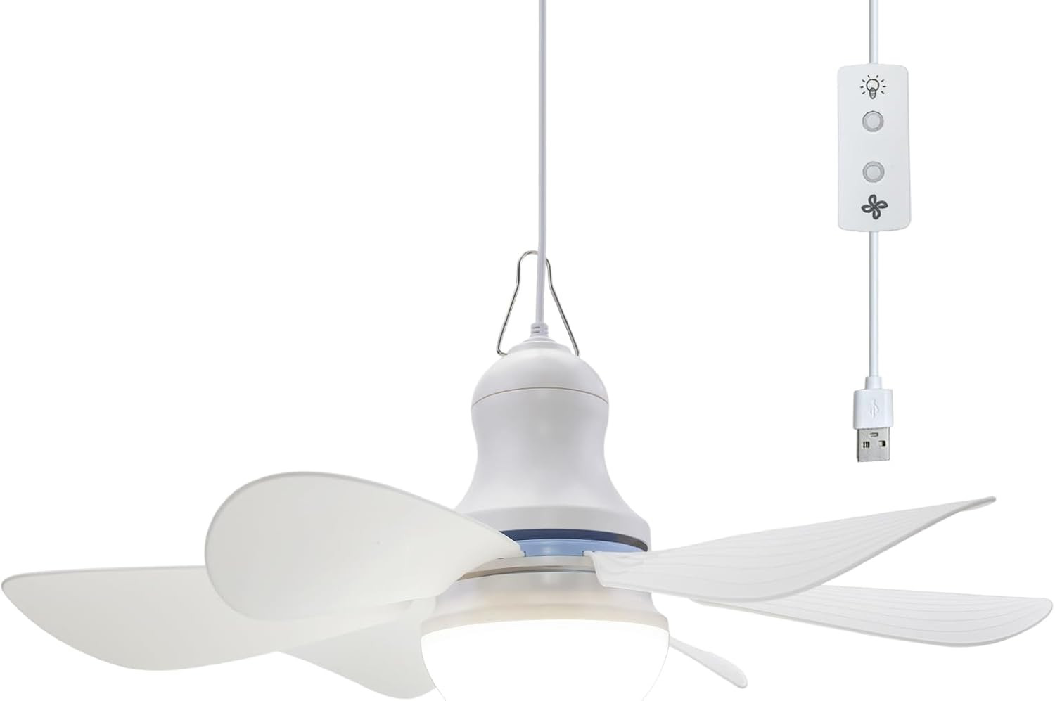 Portable USB Ceiling Fan with Light for Camping, RV, Tent, and Indoor Use