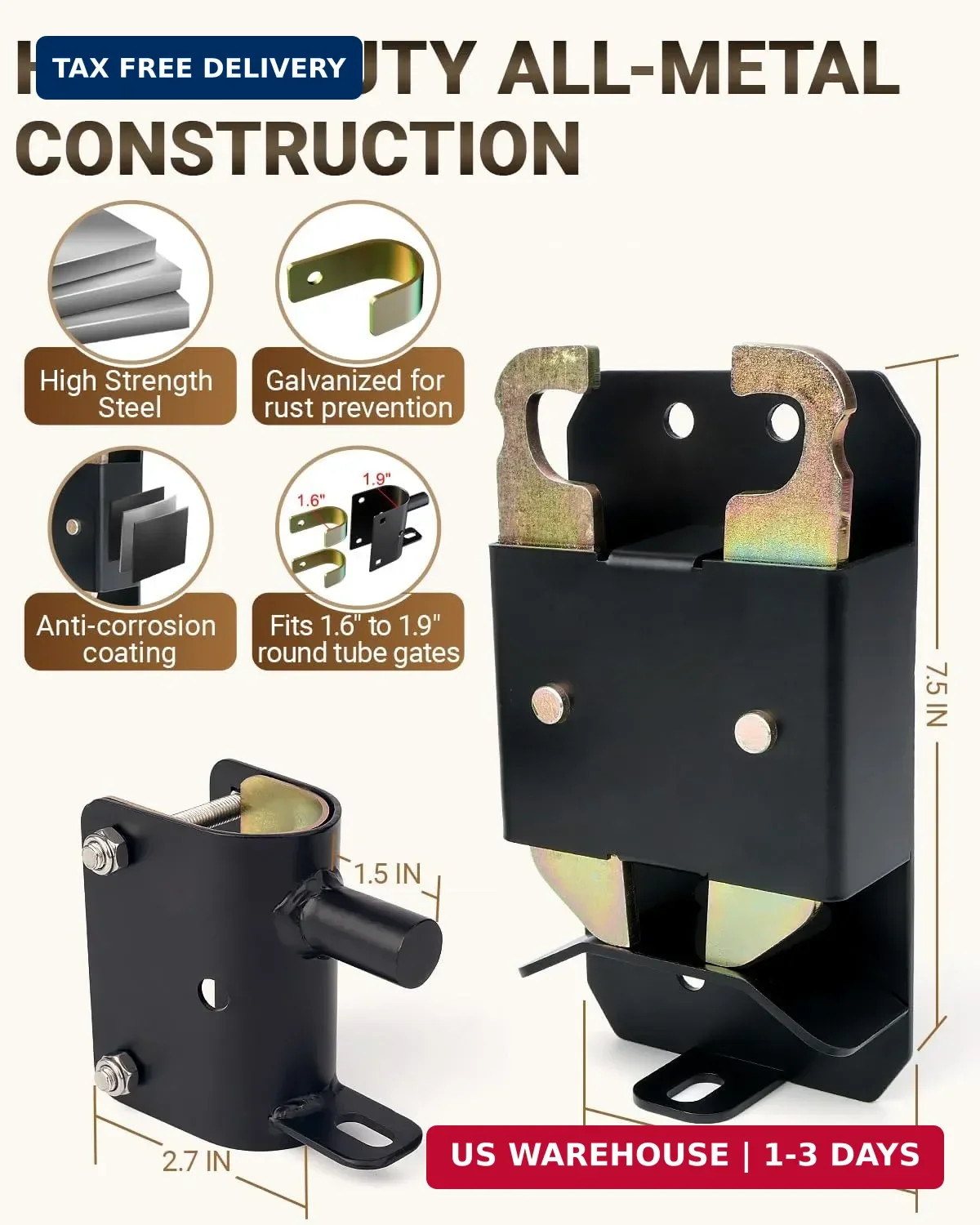 2 Way Farm Gate Latch, 2PC Heavy-Duty Fence Gate Latch with Self-Locking Nut, Bl