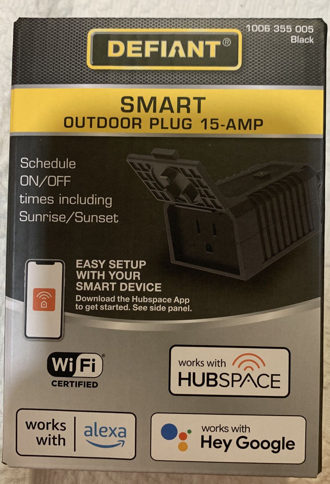 DEFIANT 15 Amp 120-Volt Smart Wi-Fi Bluetooth Outdoor Plug w/ Single outlet New