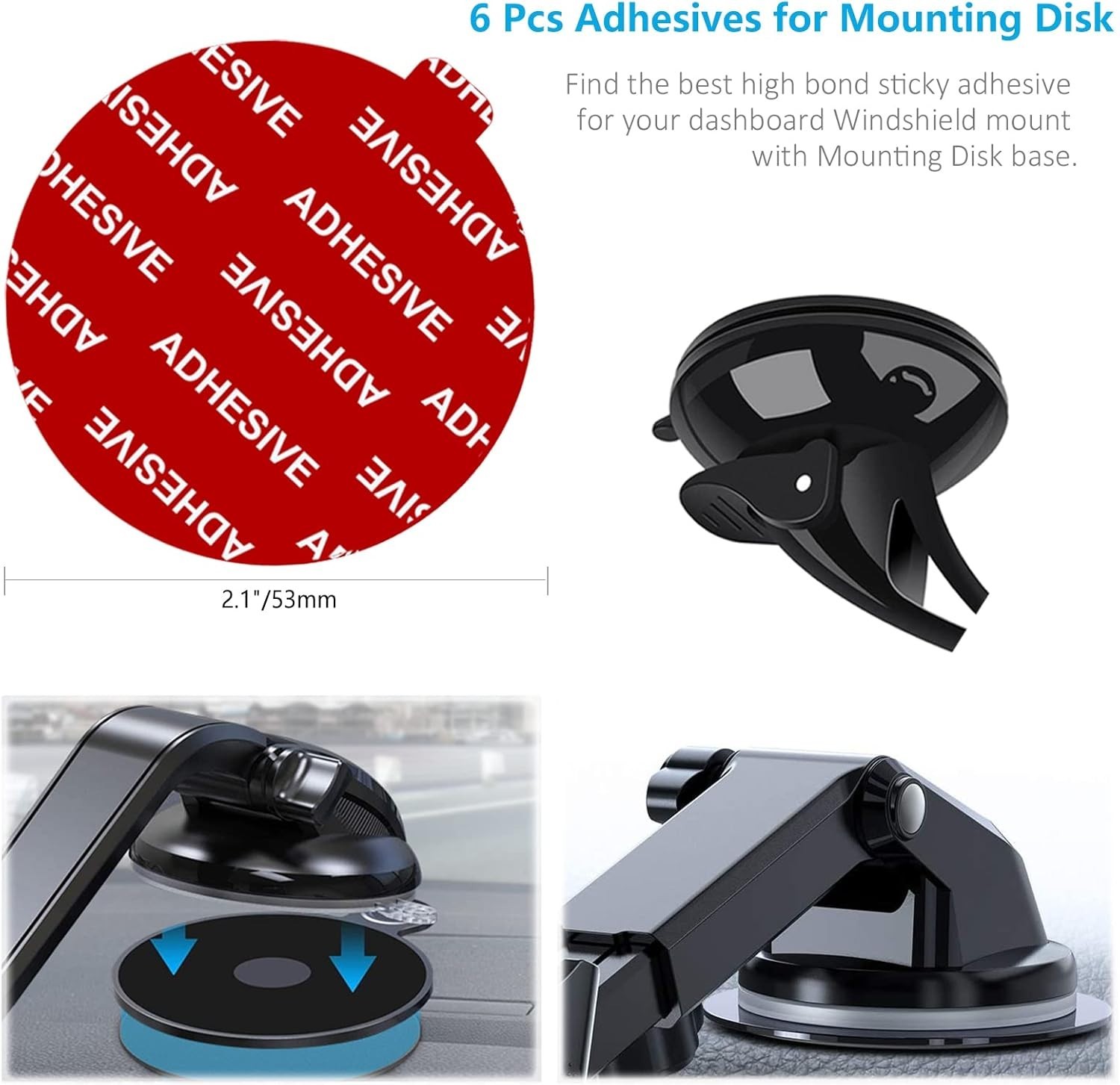 6-Pack Double-Sided Adhesive Pads for Suction Cup Mounts - Car & Dashboard Use