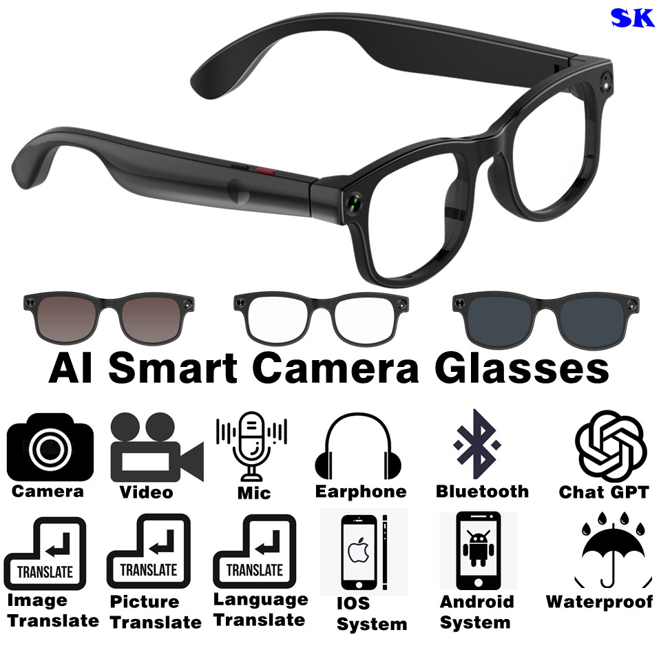 2025 Video Recording Eyewear/Sunglasses AI Smart Glasses Bluetooth Earphone