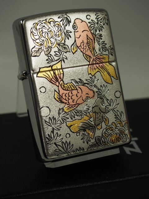 ZIPPO Oil Lighter Goldfish Silver Electroformed Plate Japan New
