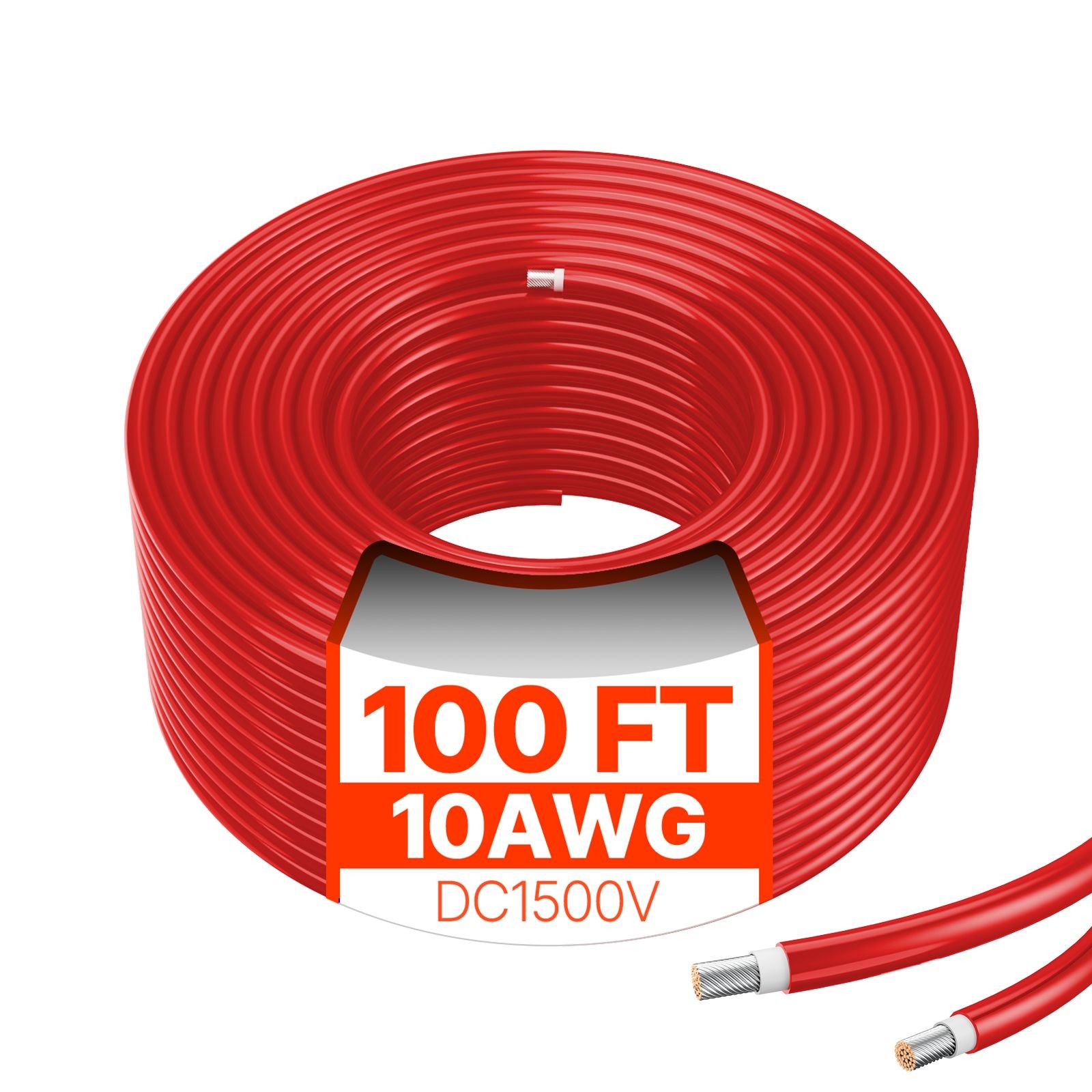 100FT Solar Panel Extension Cable 10AWG Waterproof PV 6mm² Cable Red