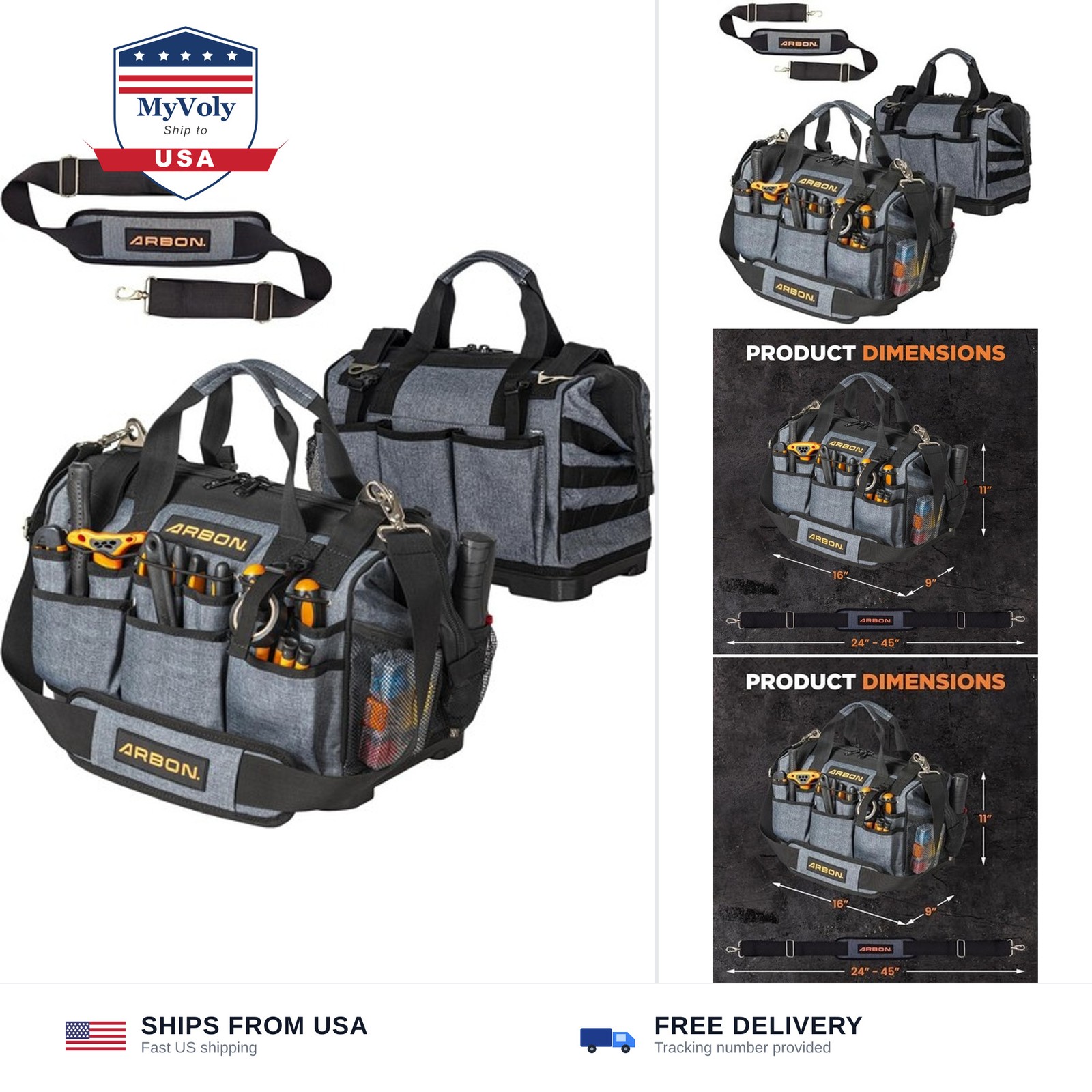 Arbon Electrician Tool Bag, Heavy Duty Tool Organizer, 34 Pockets, 52+ lb | L...
