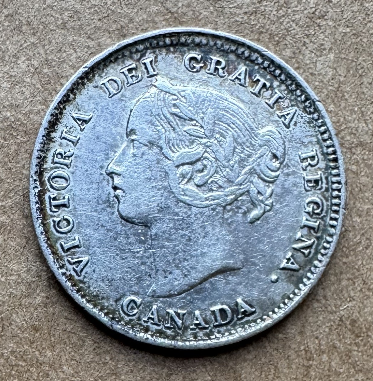 1899 CANADA 5 CENTS .925 SILVER QUEEN VICTORIA KM# 2 1899 5C ABOUT UNCIRCULATED