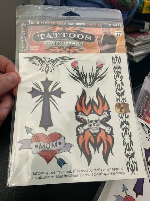 Bad Biker Guy Tattoos Male Fancy Dress Up Halloween Adult Costume Accessory New!