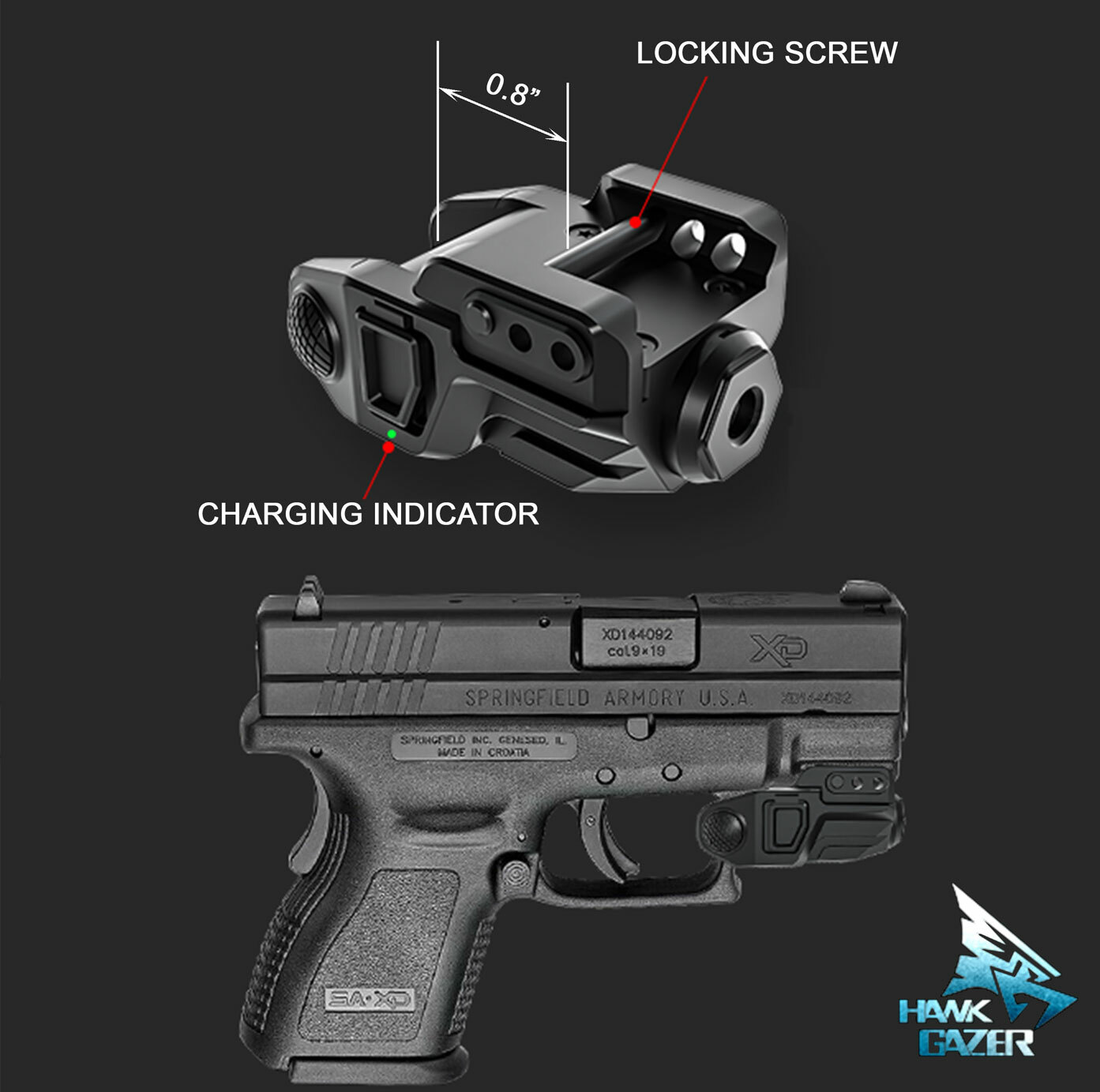 Hawk Gazer LG-X Type-C Rechargeable Green Laser Sight for SPRINGFIELD HELLCAT XD