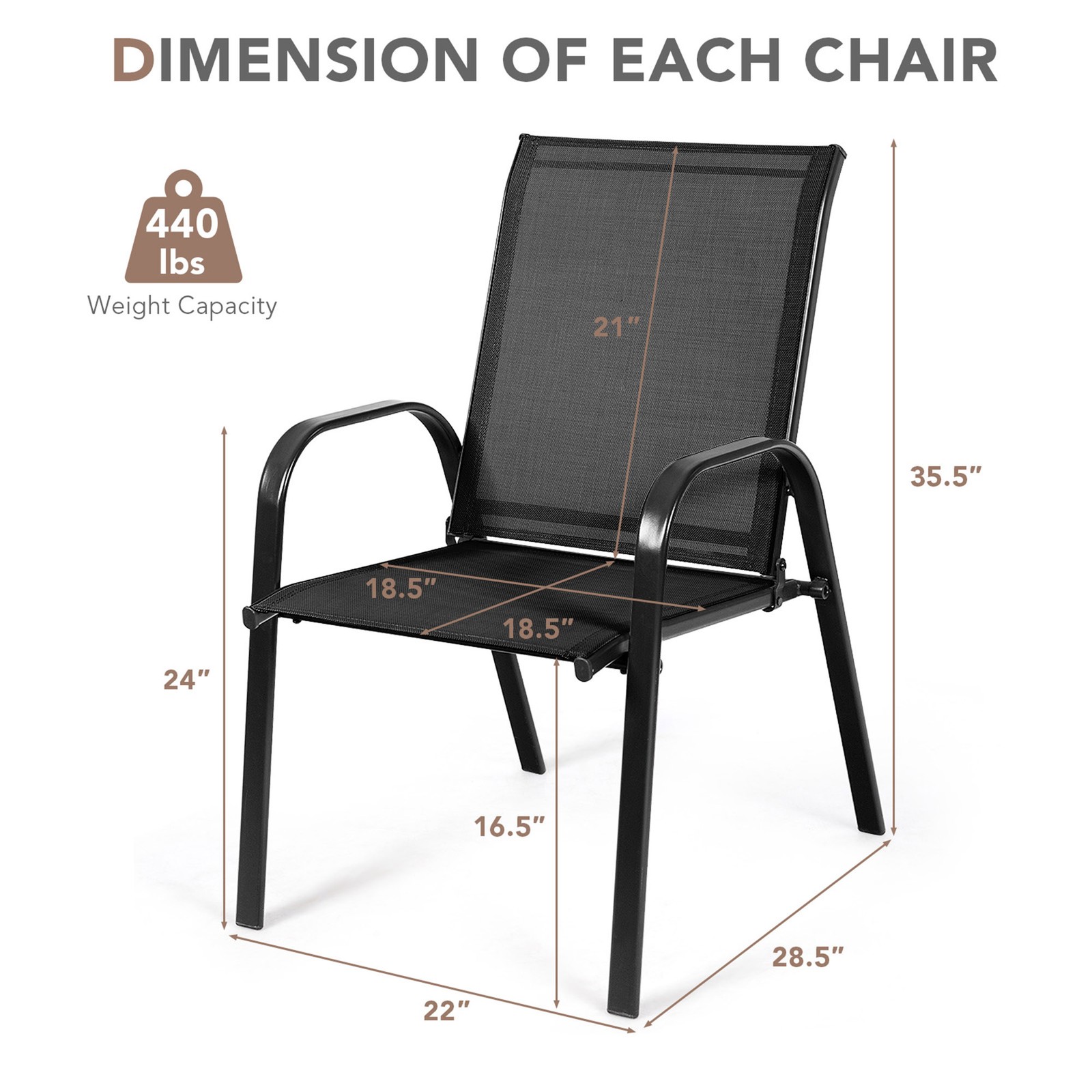 Set of 4 Patio Chairs Dining Chairs w/ Steel Frame Yard Outdoor Black