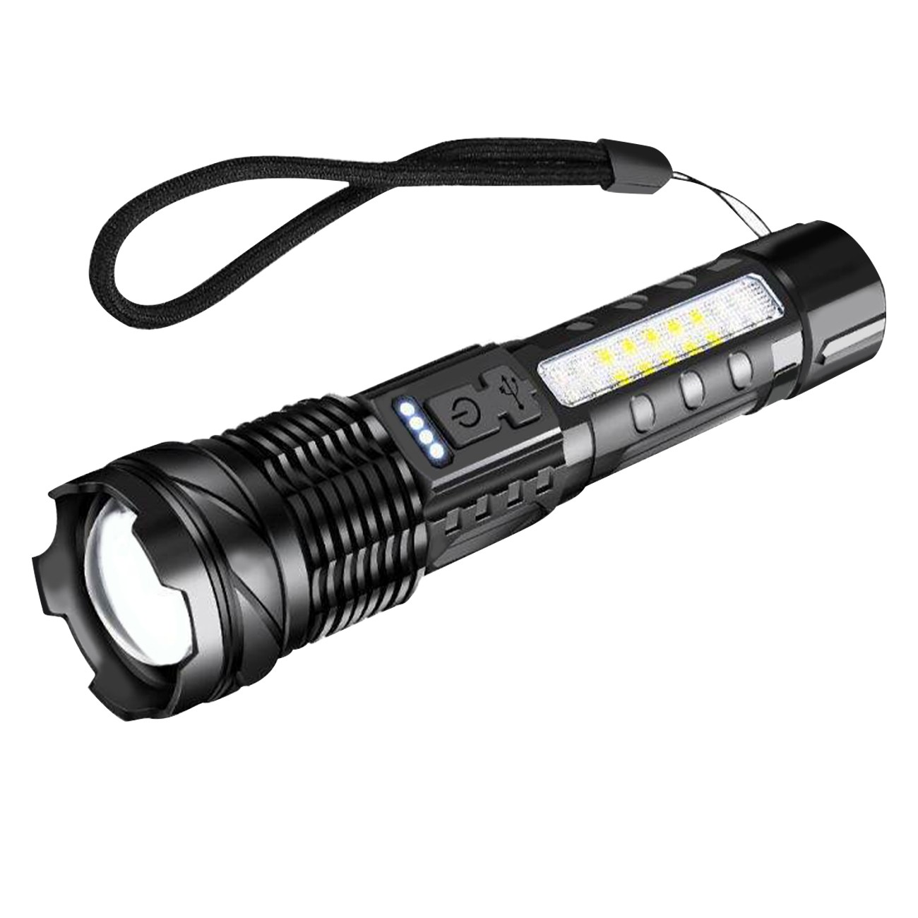 Rechargeable LED Flashlight Tactical Super Bright Torch Light 3 Lighting Color