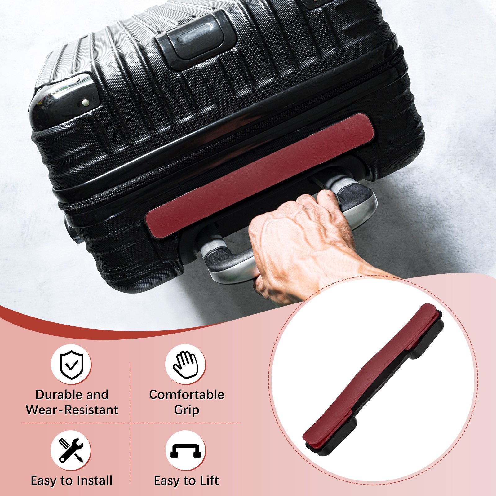 2PCS Luggage Replacement Handle for Suitcase - [Wine Red-8.5IN]